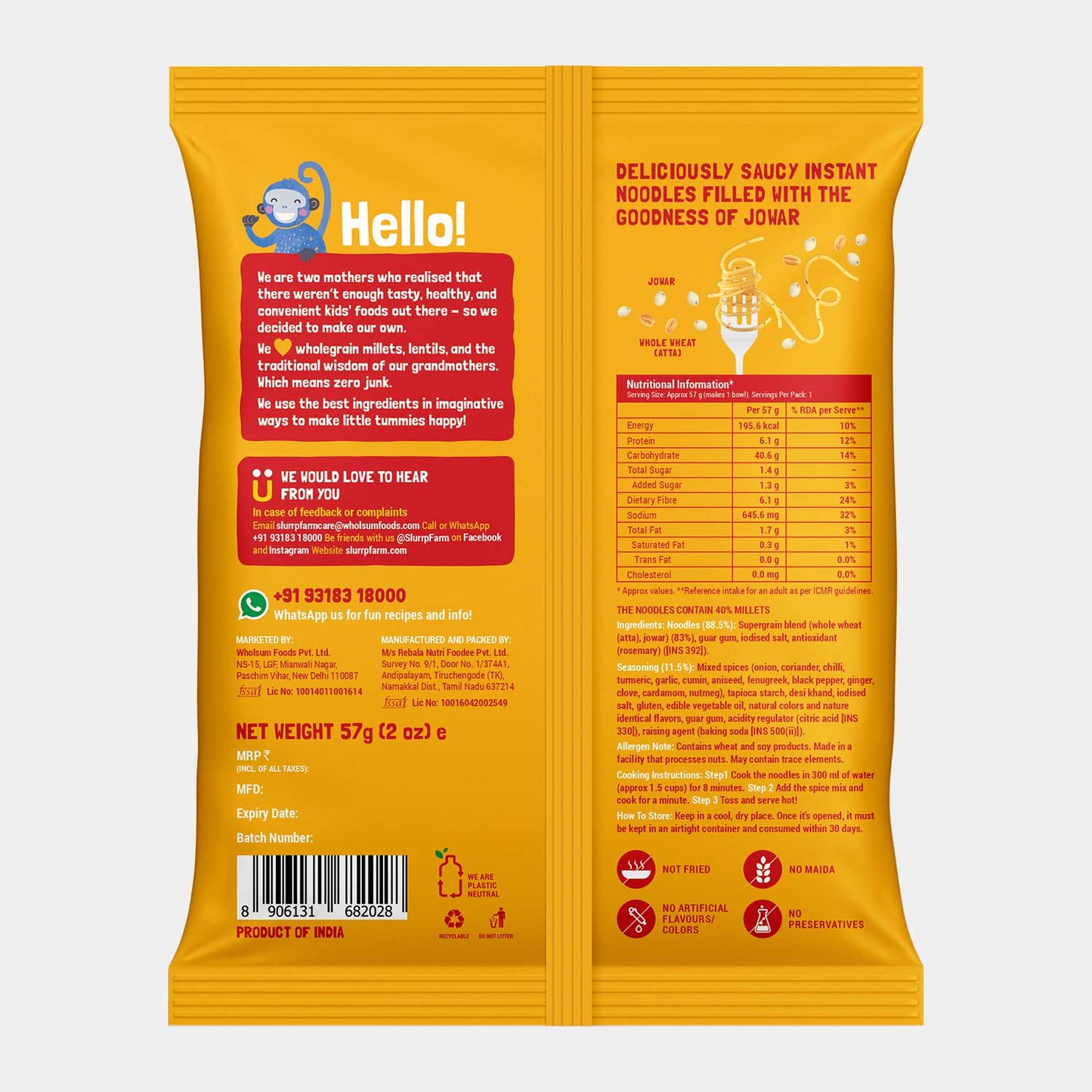 Millet Hakka Noodles (classic masala) - Sluurp Farm