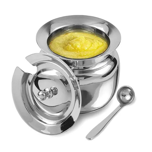 Stainless Steel Ghee/Oil  Pot with Spoon and Lid